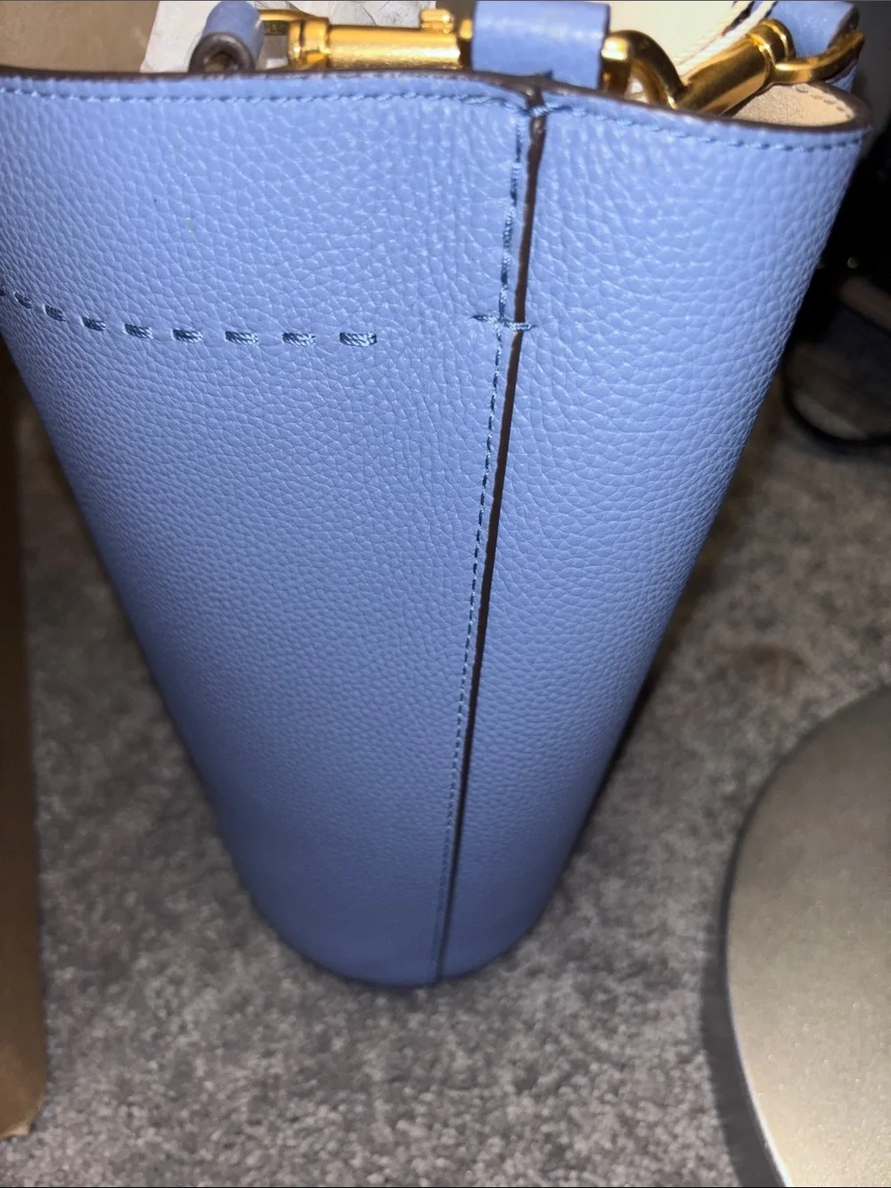 Tory Burch Periwinkle Blue Leather Bucket Shoulder Bag with Gold Hardware